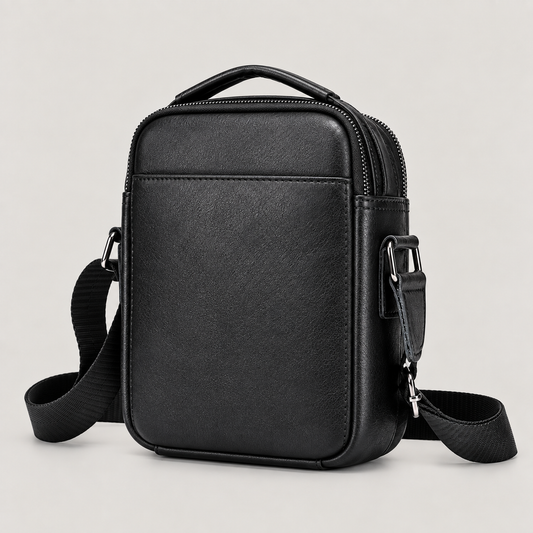 EKROZ black leather crossbody messenger bag
