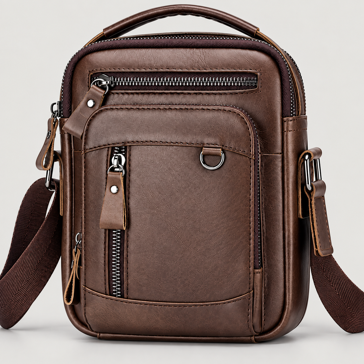 EKROZ dark brown leather crossbody messenger bag
