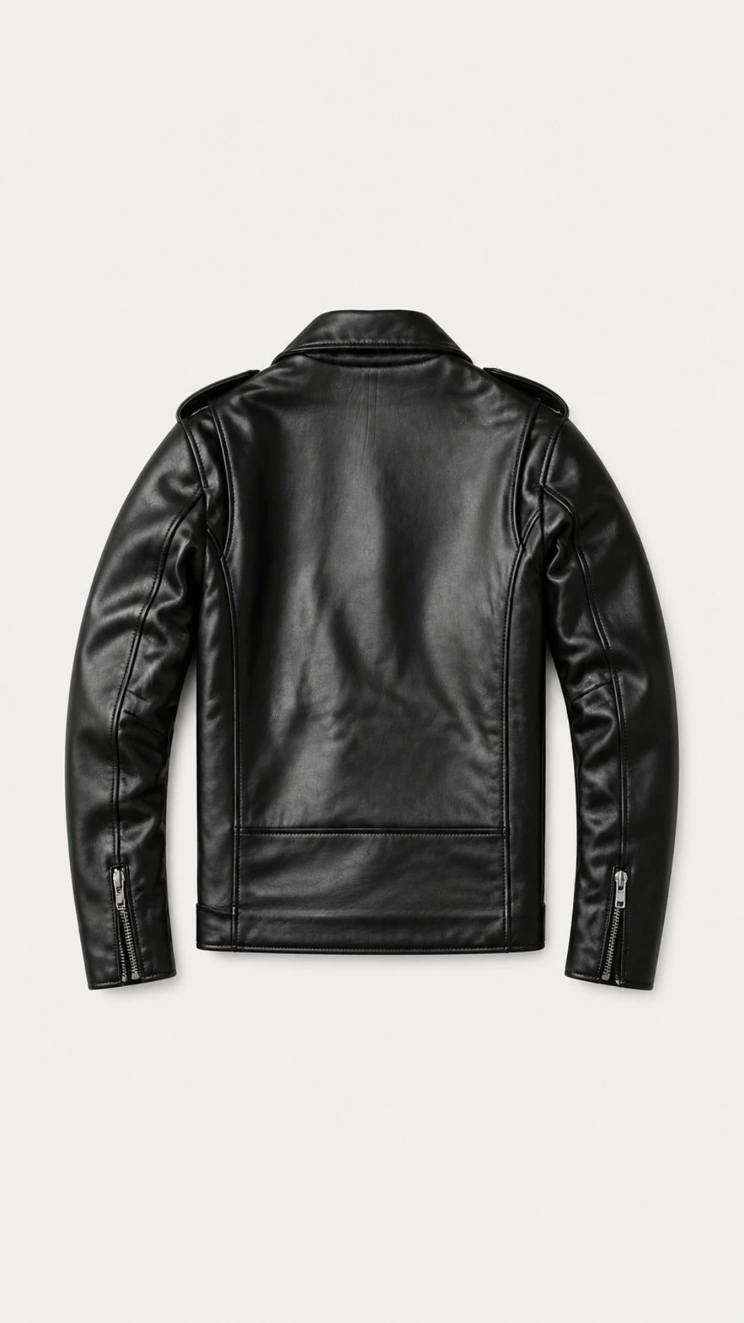 Back view of the black double rider leather jacket